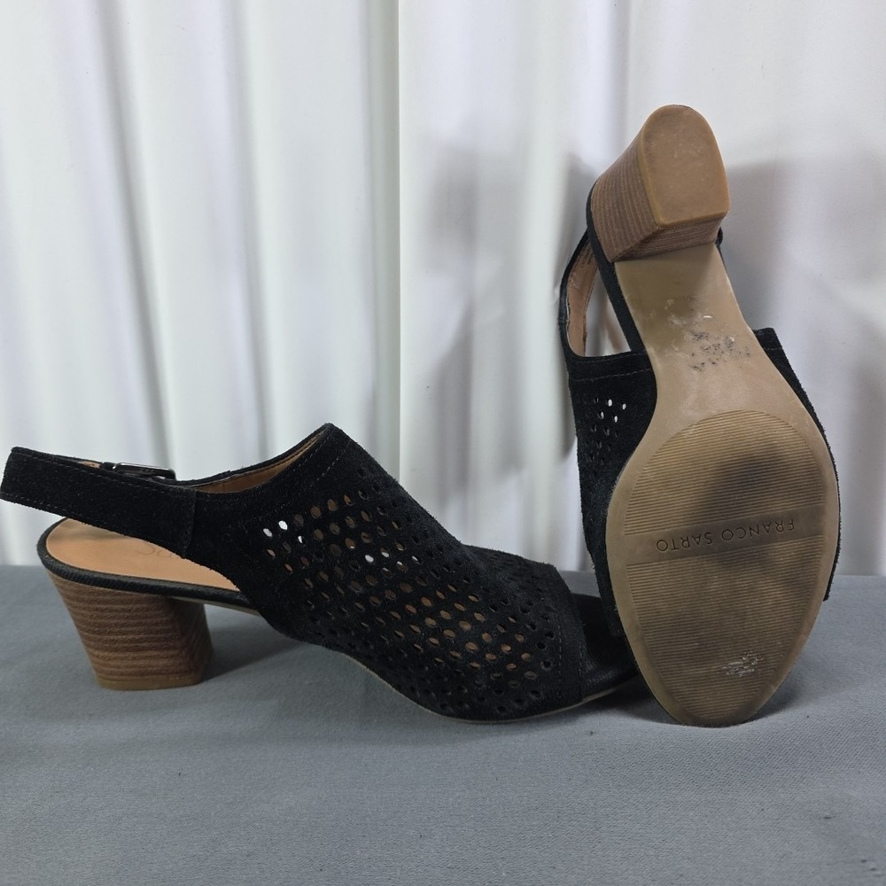 Franco Sarto MANDI2 Open Toe Heeled Mule Sandal 8.5 Black Mesh Slingback Leather - Picture 5 of 7